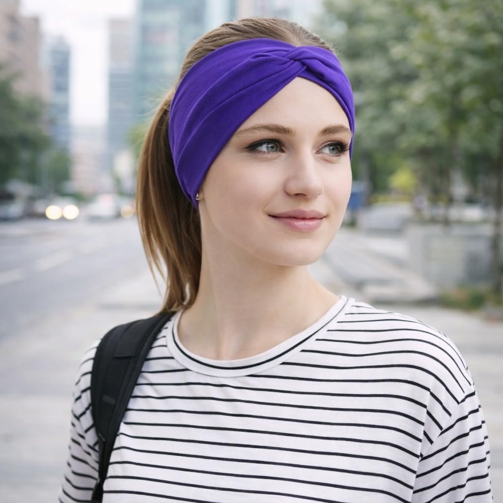 BABYGIZ headband worn in yoga studio demonstrating sweat‑resistant fit benefit