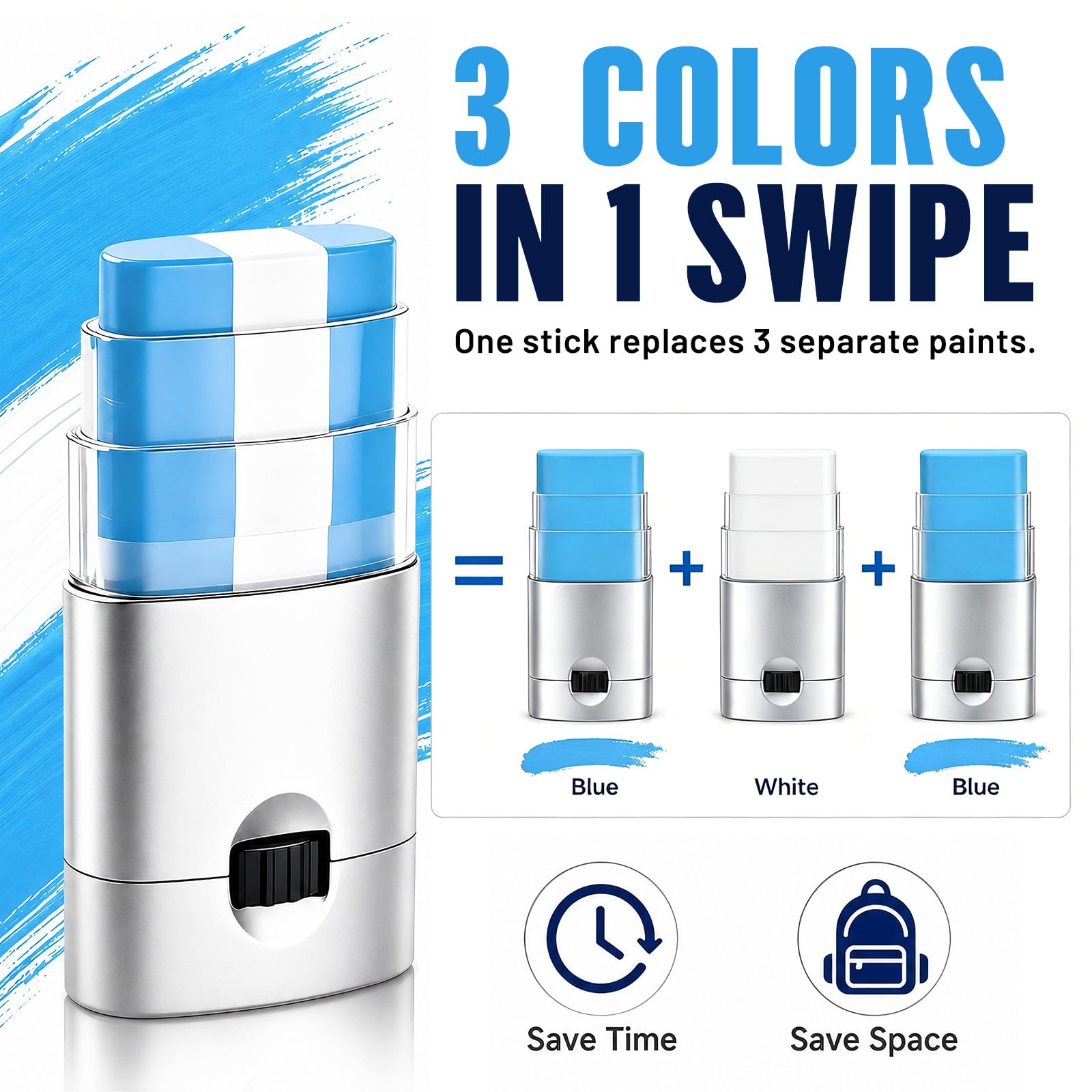 BADCOLOR close-up pigment stripe demonstrates bold blue and white payoff