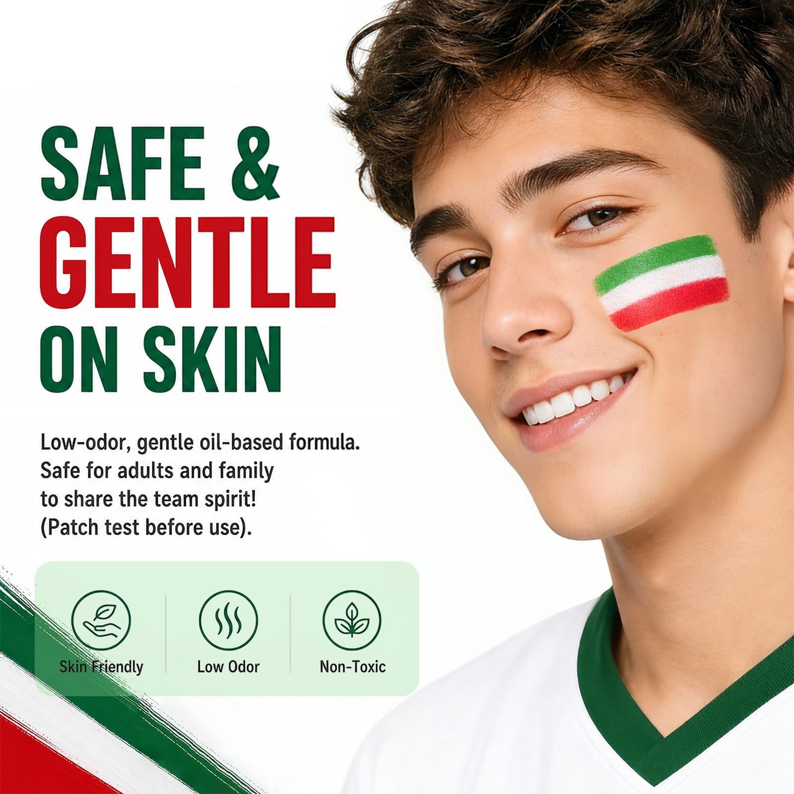BADCOLOR flag face look lifestyle image displaying festive fan-ready appearance