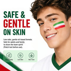BADCOLOR flag face look lifestyle image displaying festive fan-ready appearance