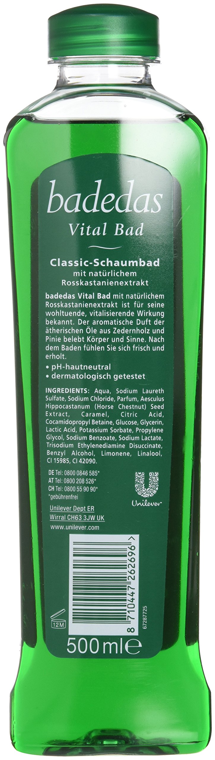 Badedas bottle beside bathtub in warm setting illustrating relaxing, refreshing soak