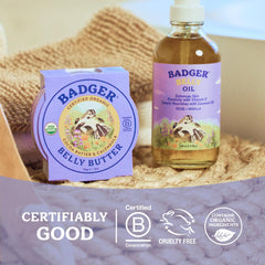 Badger Belly Butter on nursery shelf suggesting eco-friendly pregnancy care