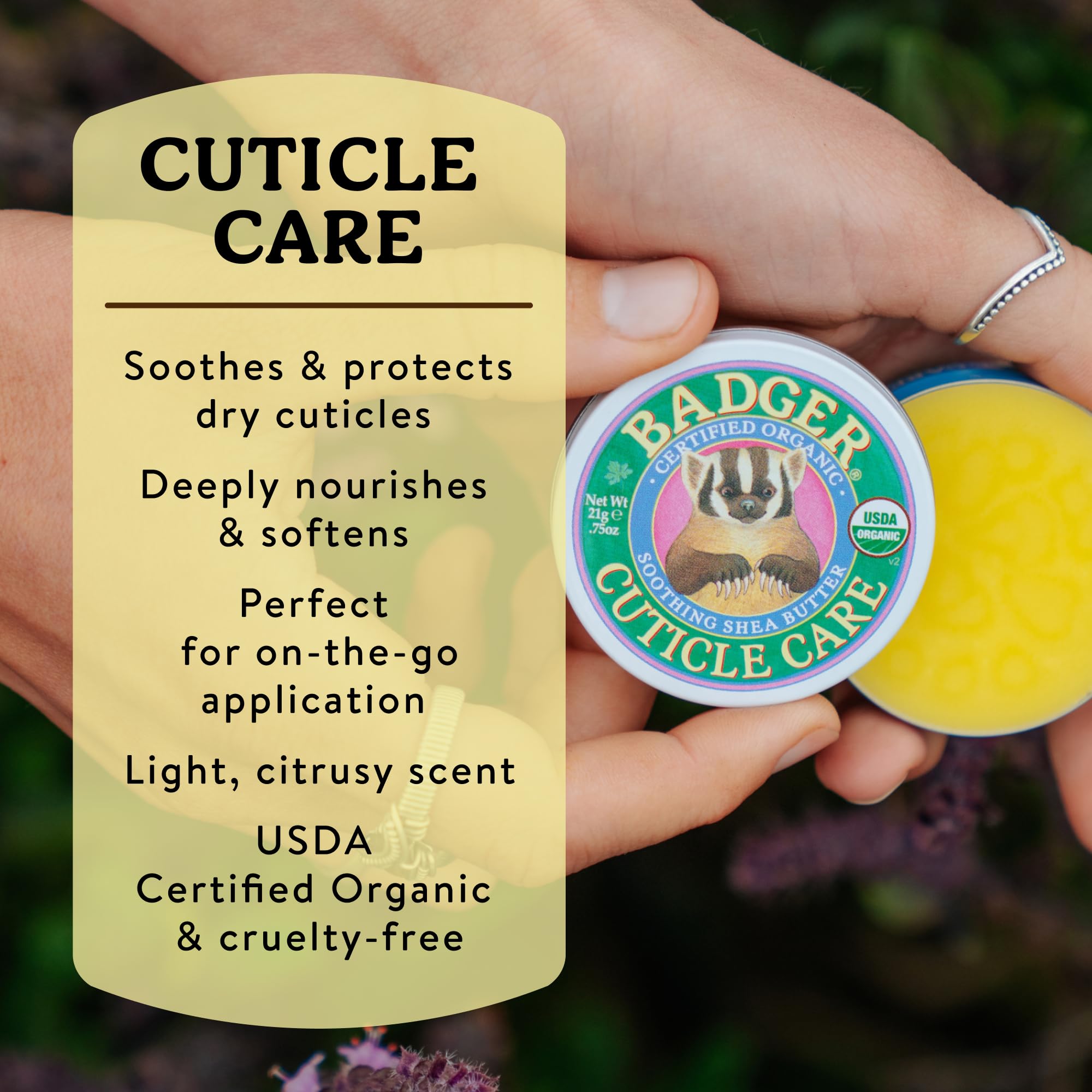 Badger texture closeup of rich shea butter balm for deep hydration