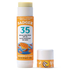 Badger face stick front packaging showing SPF 35 protection and compact size
