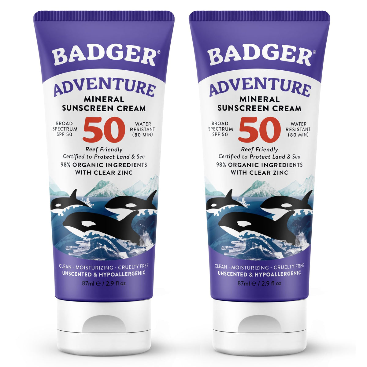 Badger front packaging showing SPF 50 and reef safe benefit