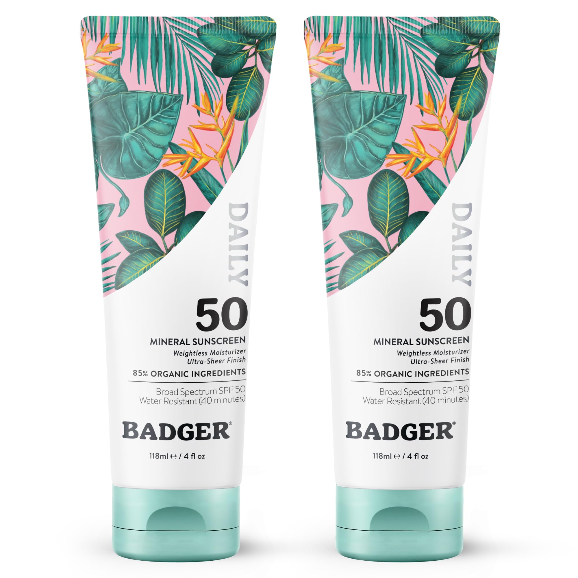 Badger front packaging showing SPF 50 and unscented benefits