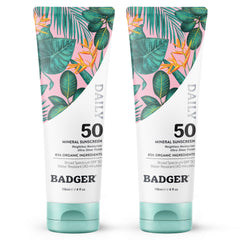 Badger front packaging showing SPF 50 and unscented benefits