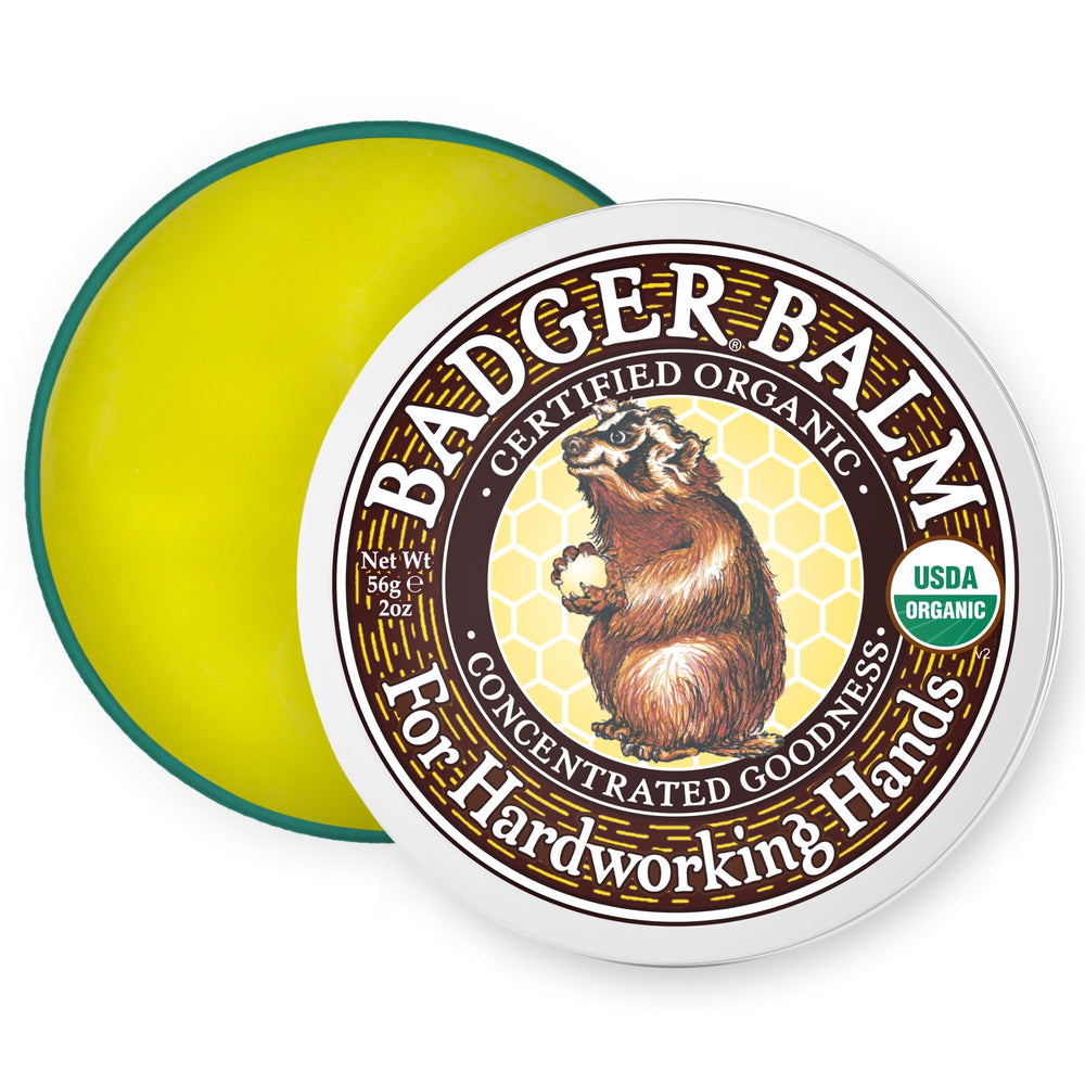 Badger front tin showing label and compact recyclable design for easy travel