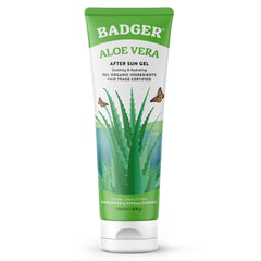 Badger front tube showing organic aloe branding and clear benefit
