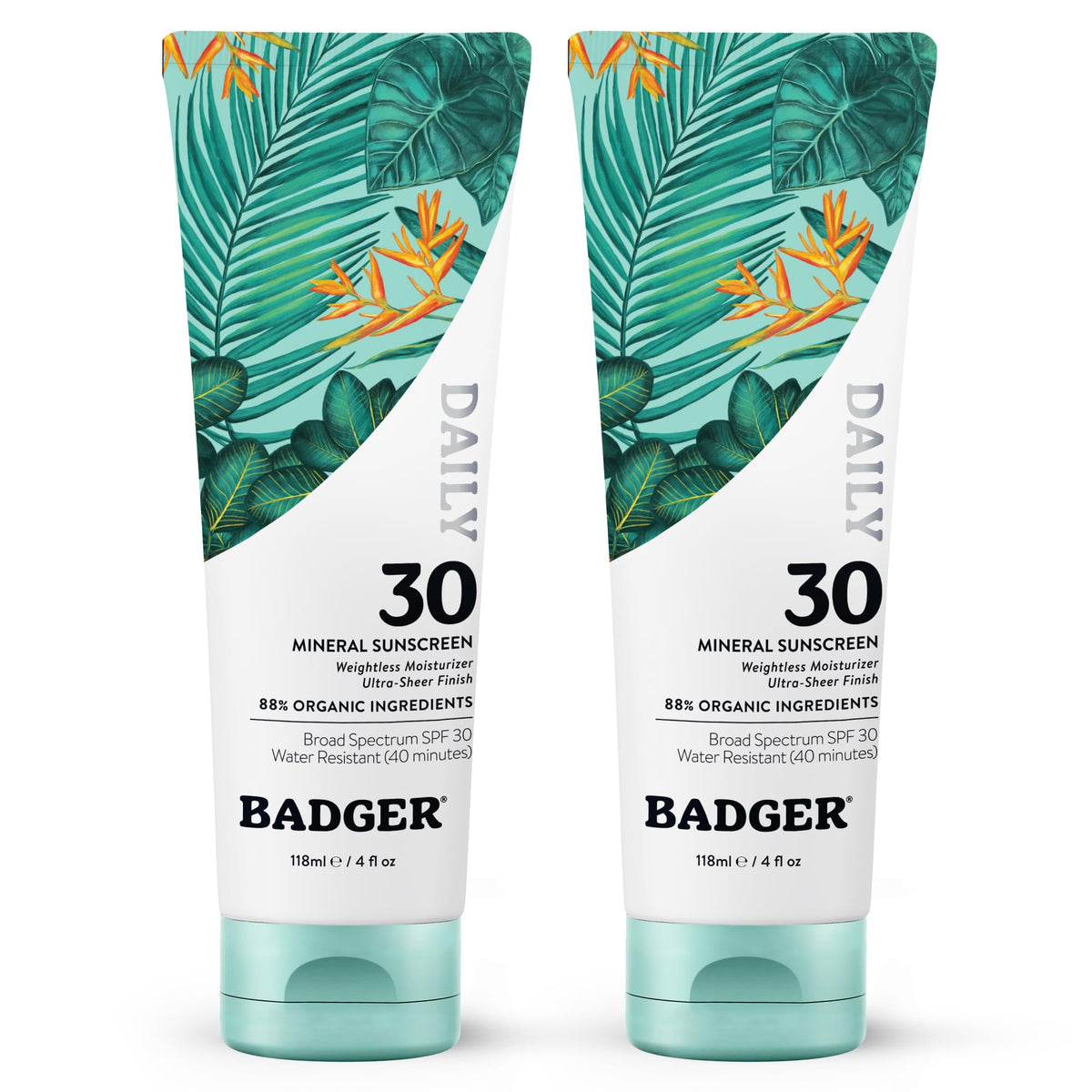 Badger front tube packaging shows SPF 30 and unscented benefit