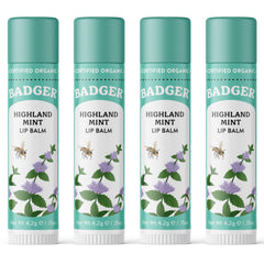 Badger front tube of Highland Mint lip balm showing compact packaging and portability