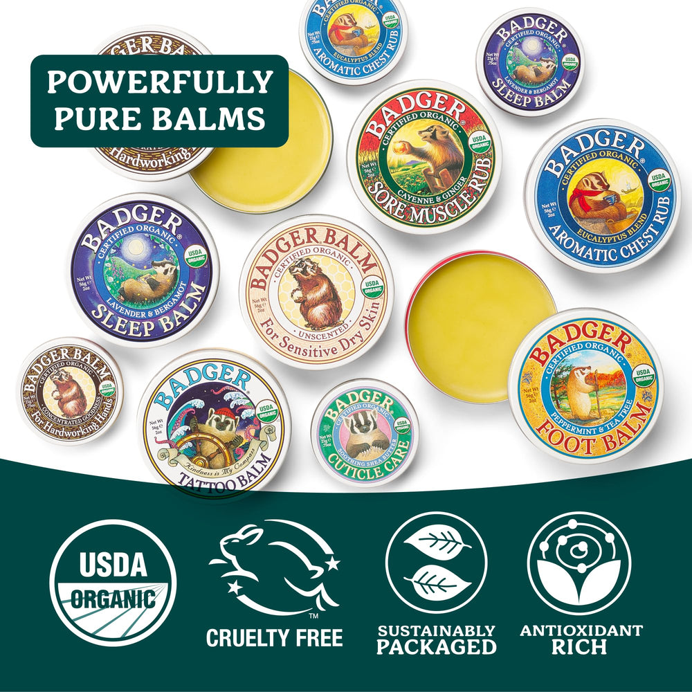 Badger product label close-up showing organic ingredients and clarity