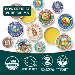 Badger product label close-up showing organic ingredients and clarity