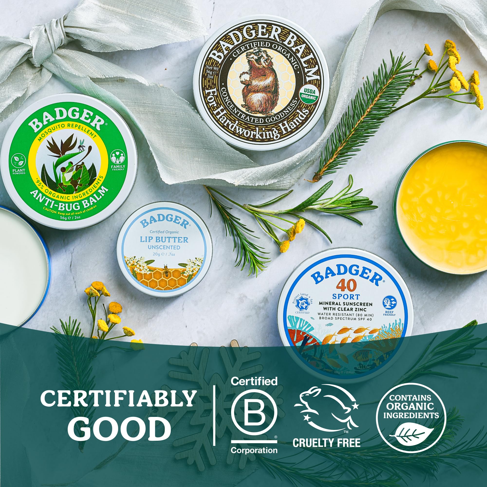 Badger lifestyle scene with wintergreen scent suggestion for refreshing aroma
