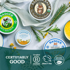 Badger recycled metal tin back emphasizing sustainable packaging