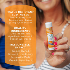 Badger product label with ingredients list highlighting organic and reef-safe benefits