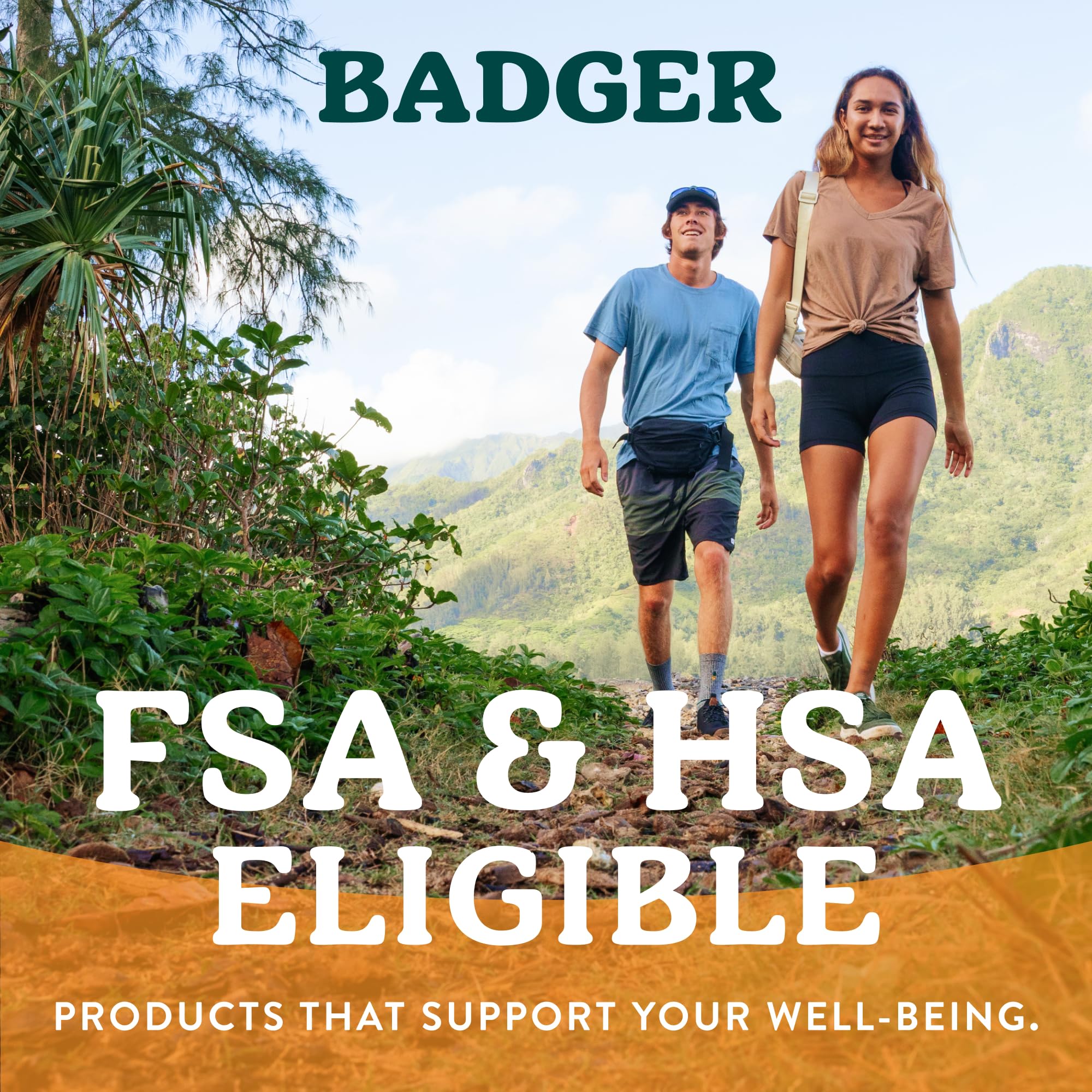 Badger sustainability badges showing solar-made production and eco-friendly claims