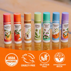 Badger ingredients label showing organic beeswax olive oil and aloe certifications