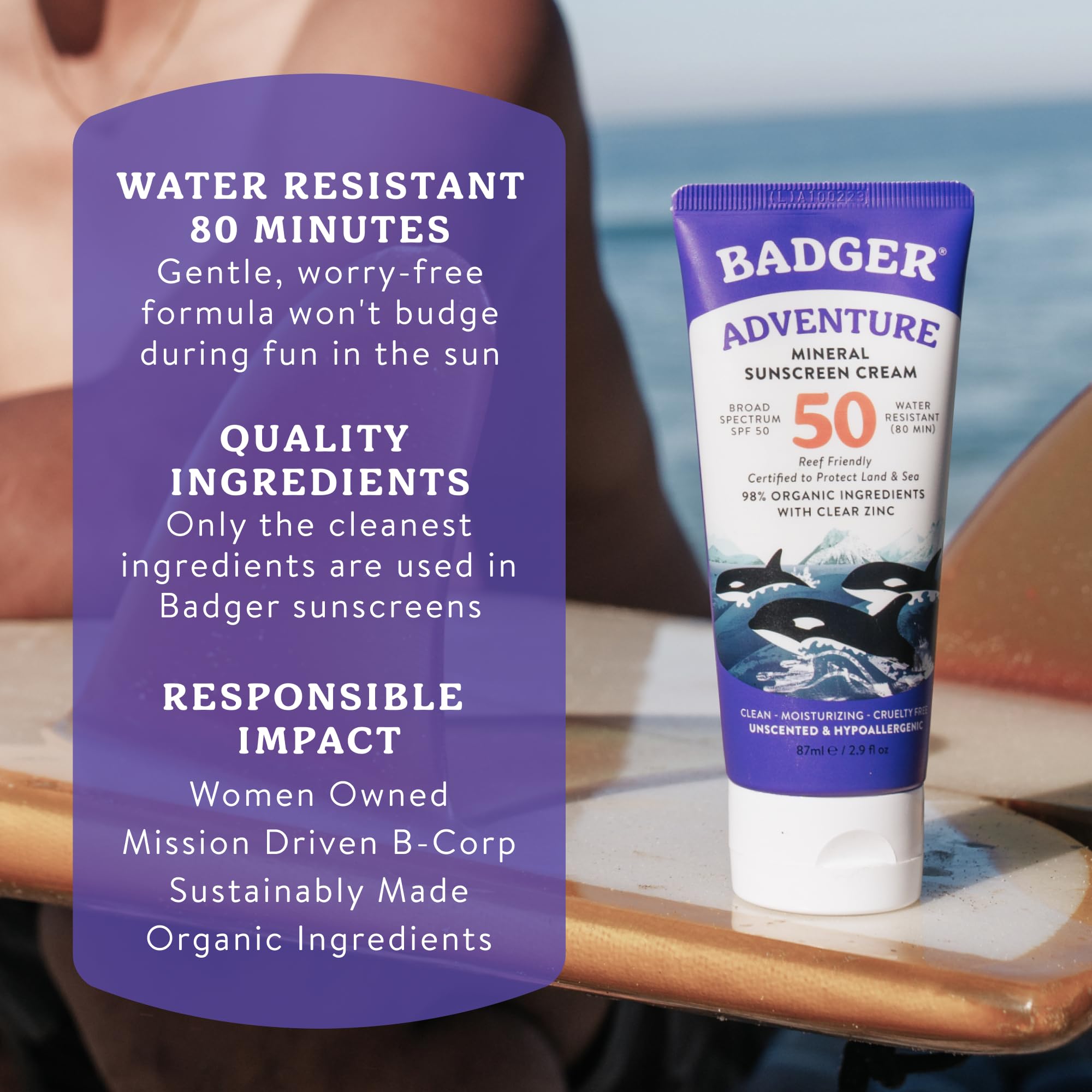 Badger tube on recycled background indicating 50% PCR sustainable packaging
