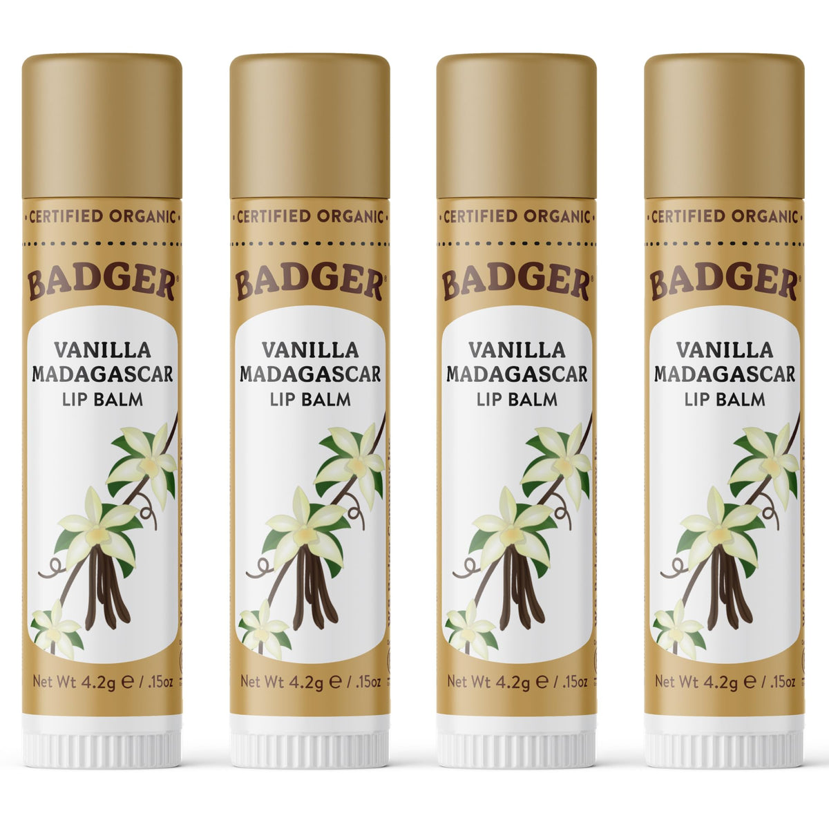 Badger front view of tube showing label and organic branding benefit