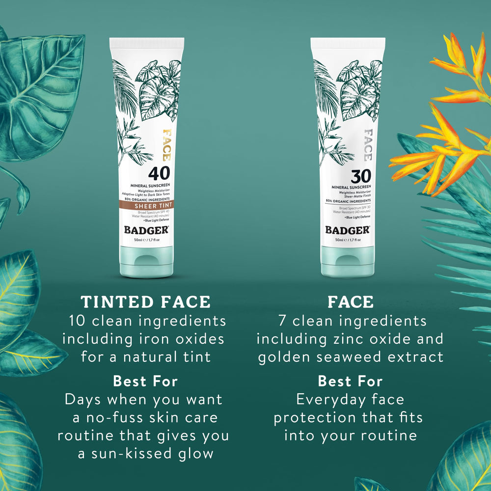 Badger tinted SPF resisting water droplets to show 40-minute resistance