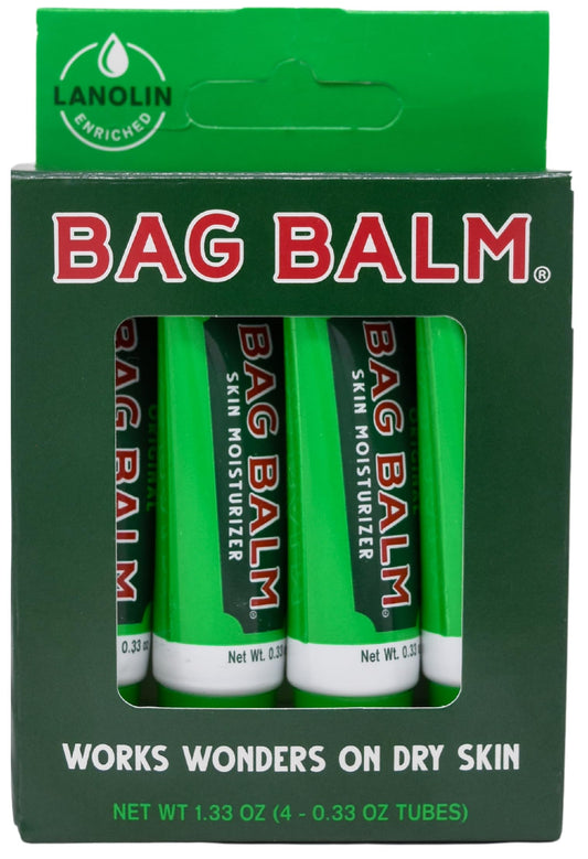 Bag Balm front packaging gift box showing four tubes and convenience