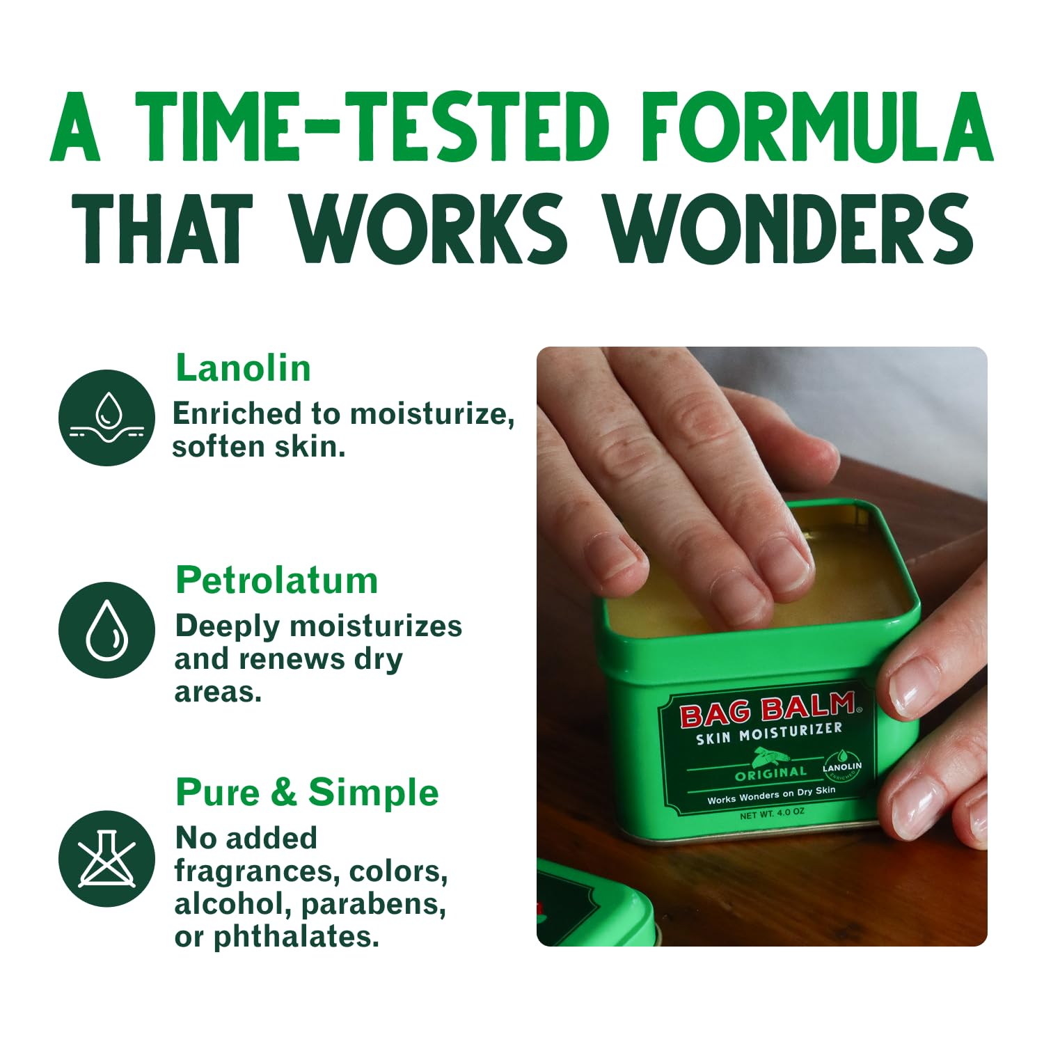 Open Bag Balm tin revealing concentrated balm ideal for targeted applications