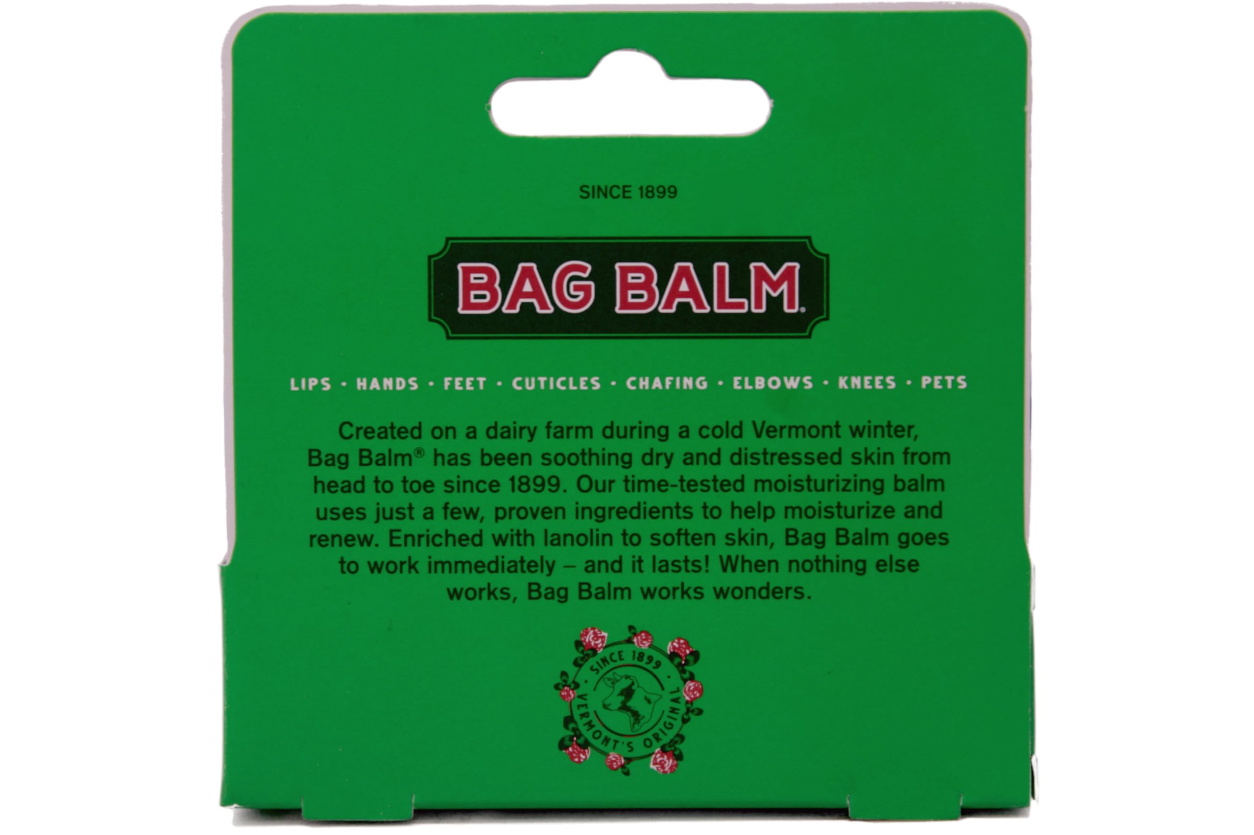 Size comparison showing Bag Balm 8 oz tin beside 0.33 oz tube for scale
