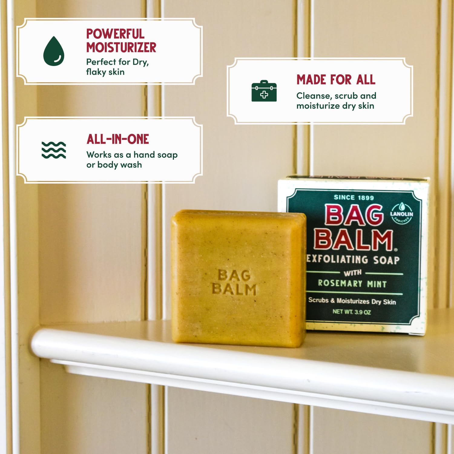 Bag Balm lather in hand demonstrating gentle creamy foam