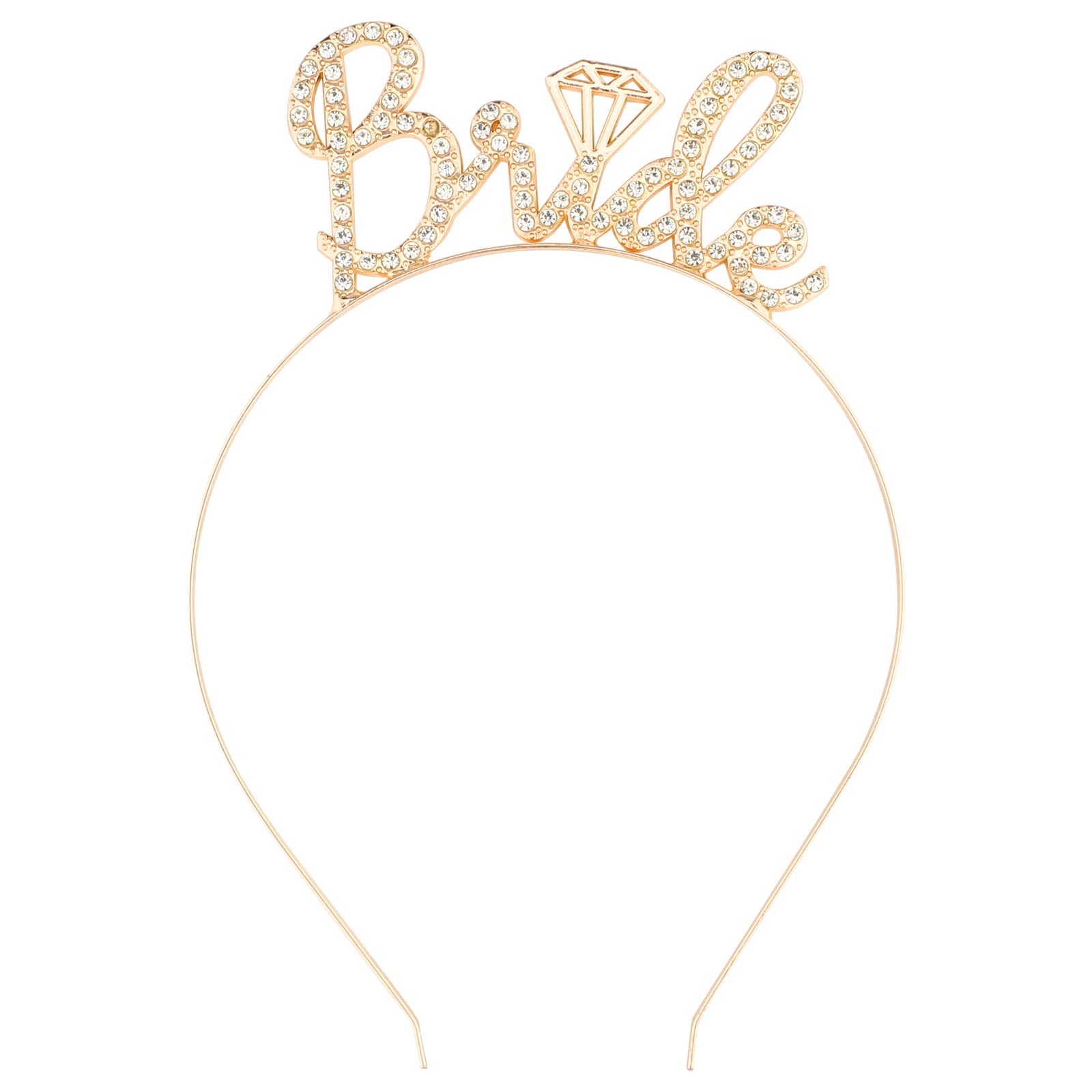BAHABY bride headband front view showing gold finish and readable lettering