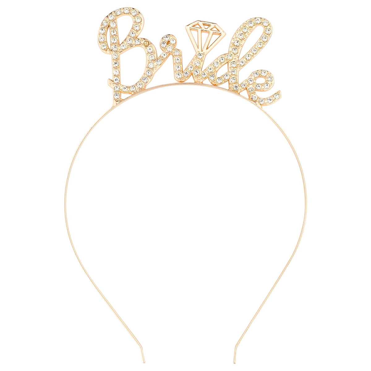 BAHABY bride headband front view showing gold finish and readable lettering