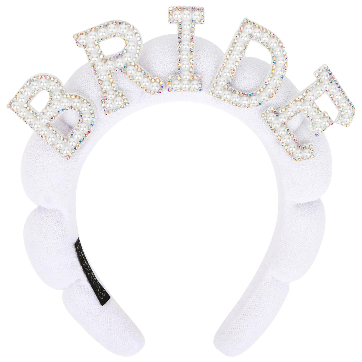 BAHABY front view of BRIDE pearl headband showing clear design and benefit