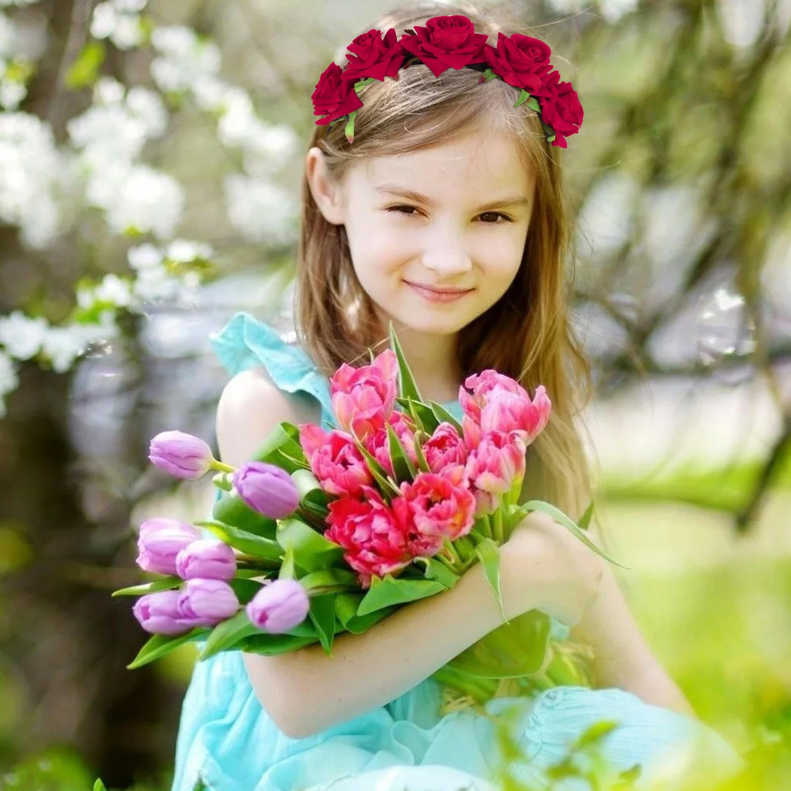 BAHABY model wearing rose headband for prom showcasing elegant look