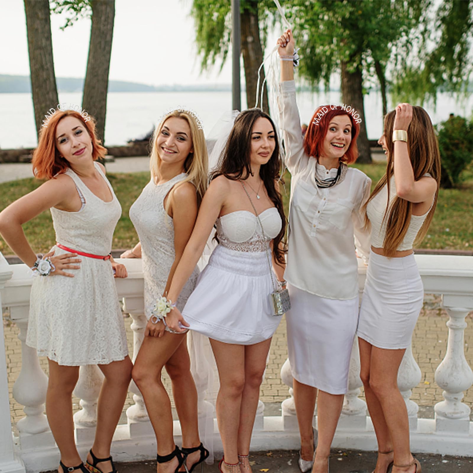 BAHABY headband worn at bachelorette party creating cohesive celebration photos