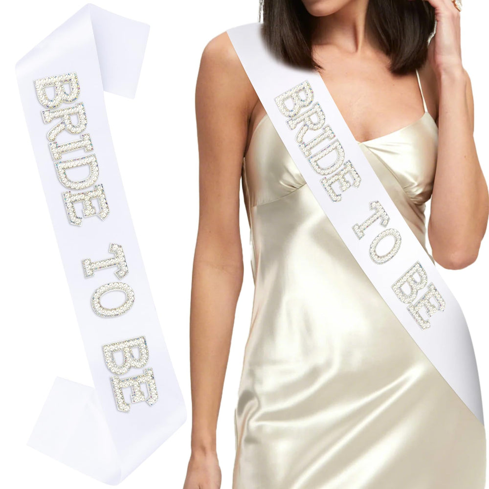 BAHABY sash front view showing bold Bride to Be lettering and sheen