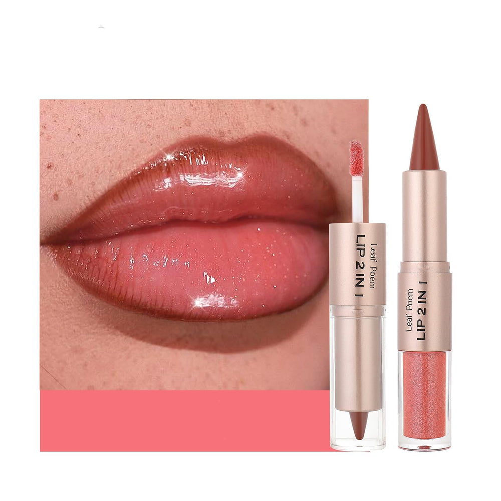 BAISEN DIARY front packaging showing the peach nude duo and benefit of convenient two-in-one use