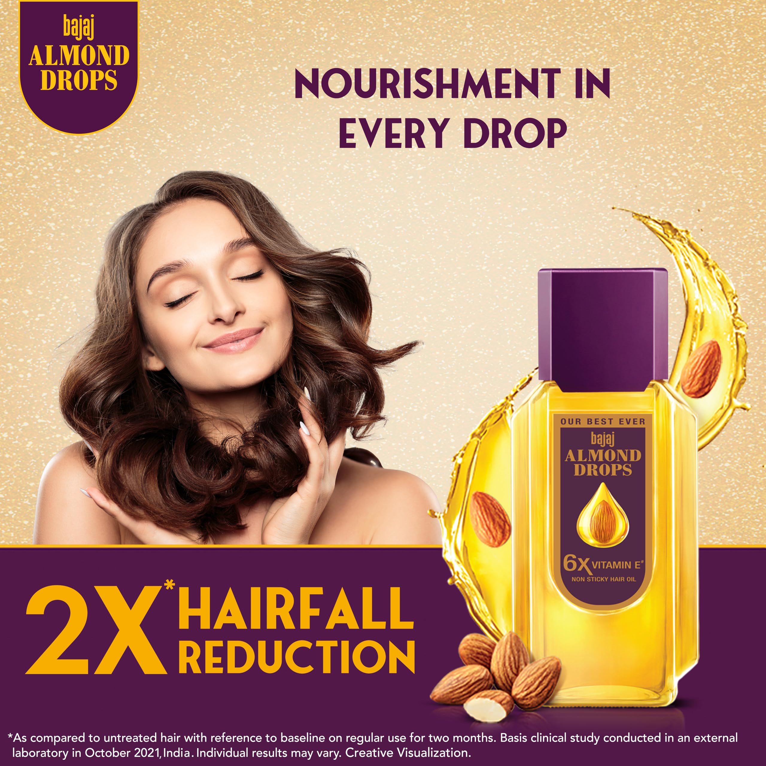 Golden almond oil texture from Bajaj Almond Drops demonstrating lightweight absorption