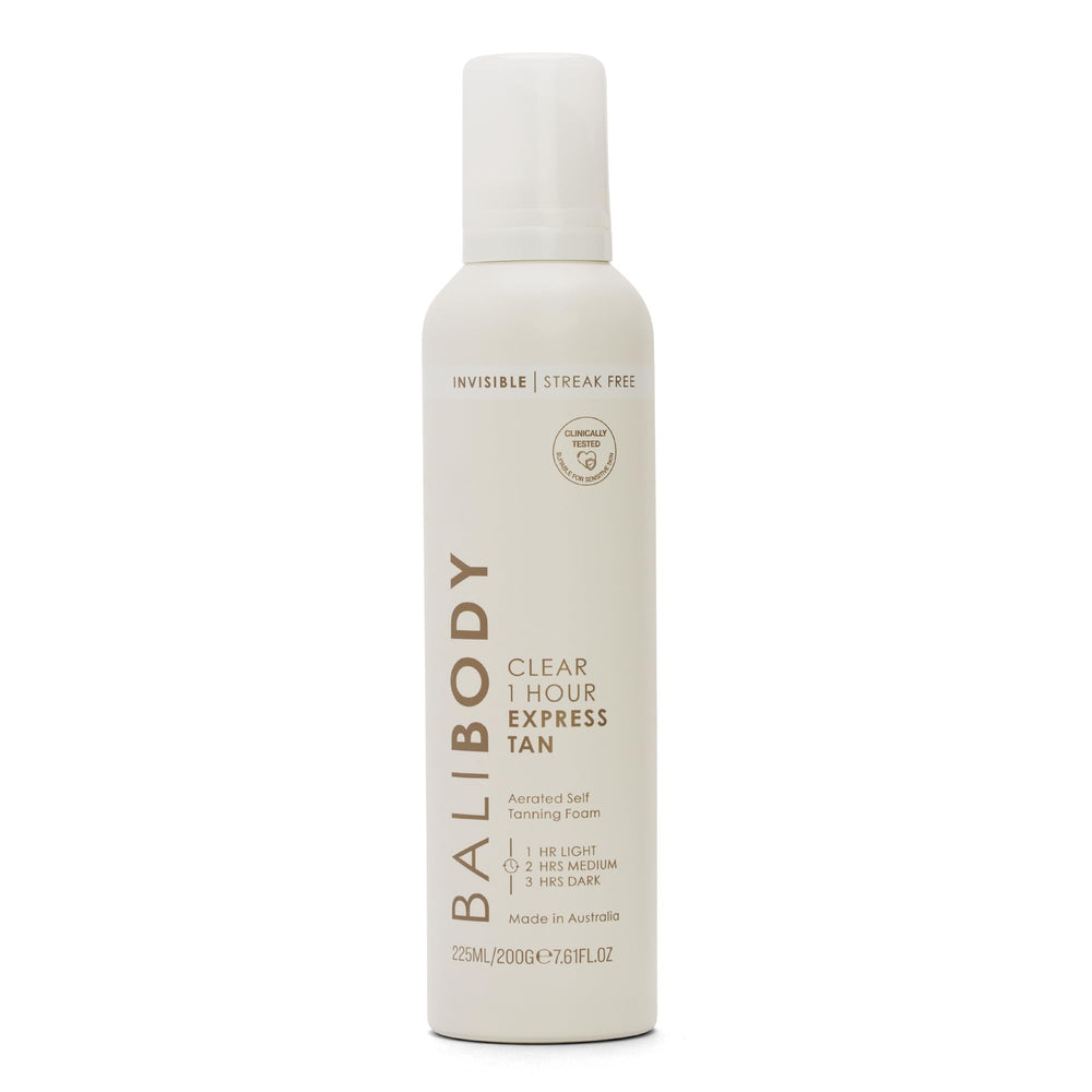 BALI BODY front packaging showing clear 1 hour express for quick bronze