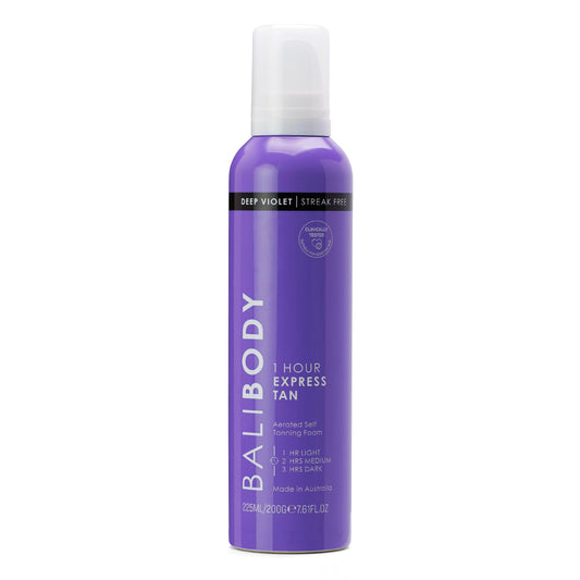 BALI BODY front packaging showing product and violet tint for quick tanning benefit