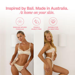 BALI BODY lifestyle beach image displaying hydrated, sun-kissed skin finish