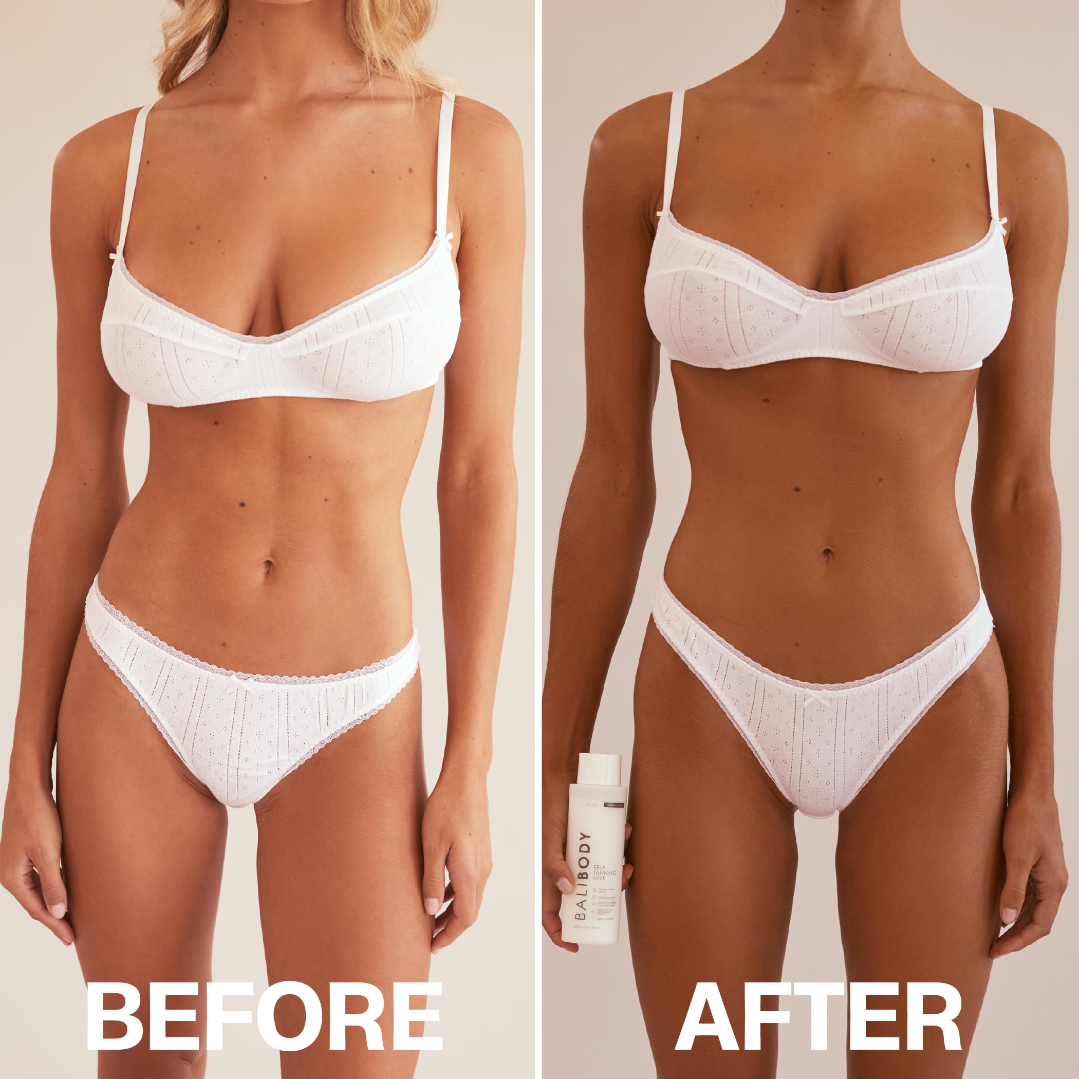 BALI BODY applied with tanning mitt showing smooth, streak-free coverage benefit