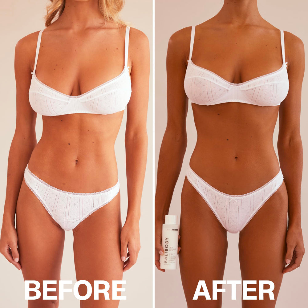 BALI BODY applied with tanning mitt showing smooth, streak-free coverage benefit
