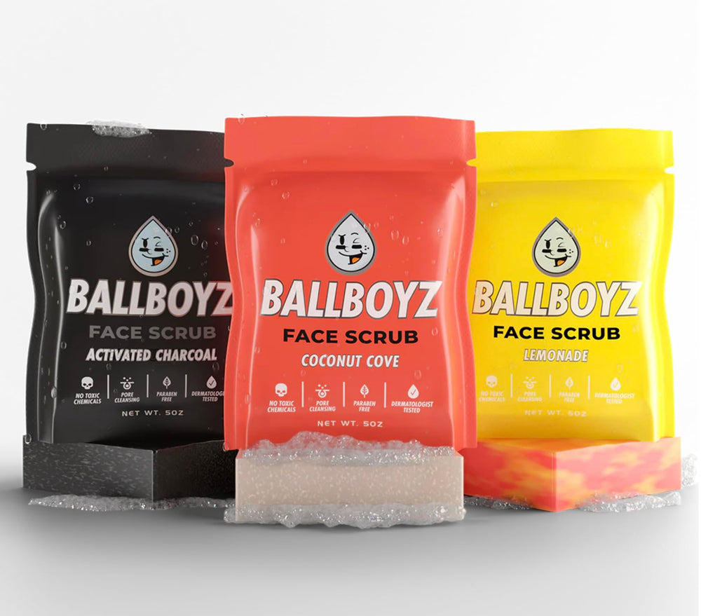 Ballboyz front packaging showing three scent bars and athletic benefits