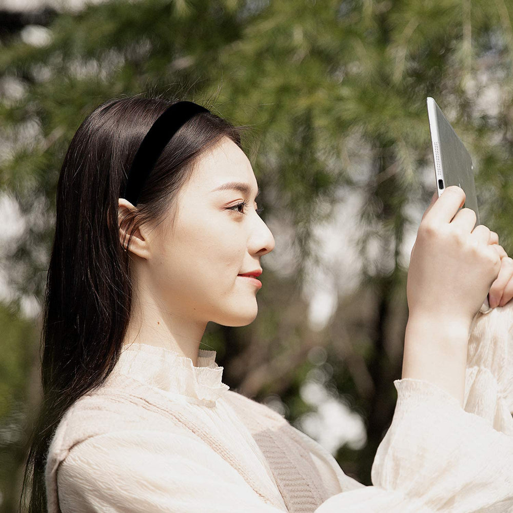 BallHull headband used during makeup routine illustrating hands-free convenience