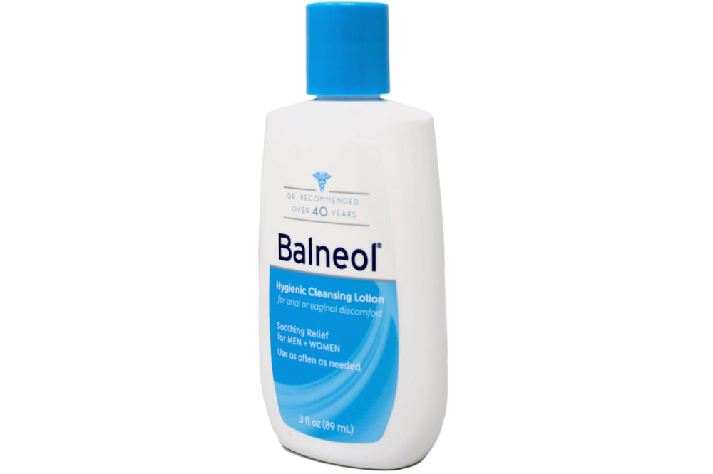 Balneol lotion texture being poured showing silky consistency for soothing relief