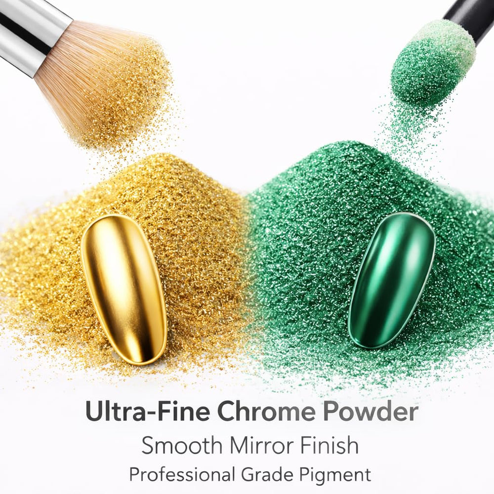 BALTIC DAY nail swatch with chrome application demonstrating mirror-like salon finish