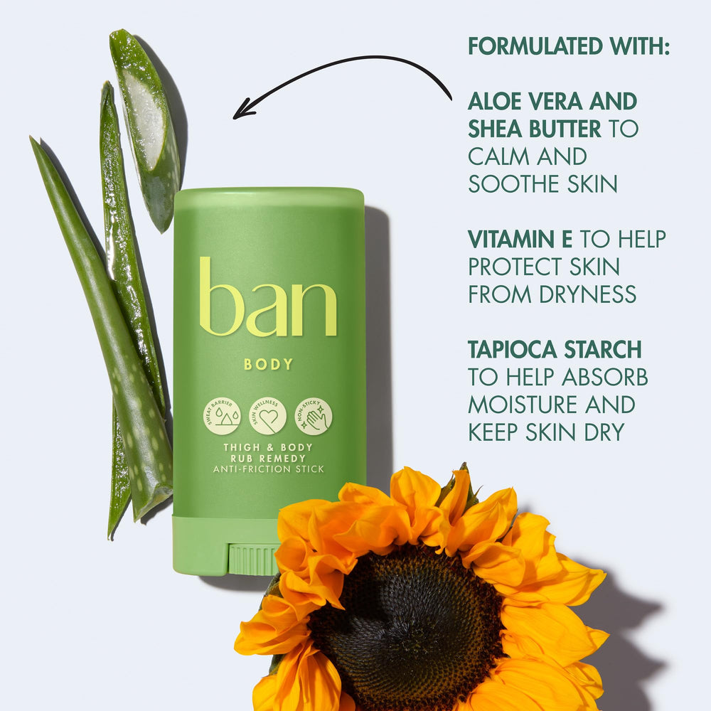 Ban balm being applied to inner thigh demonstrating friction prevention benefit