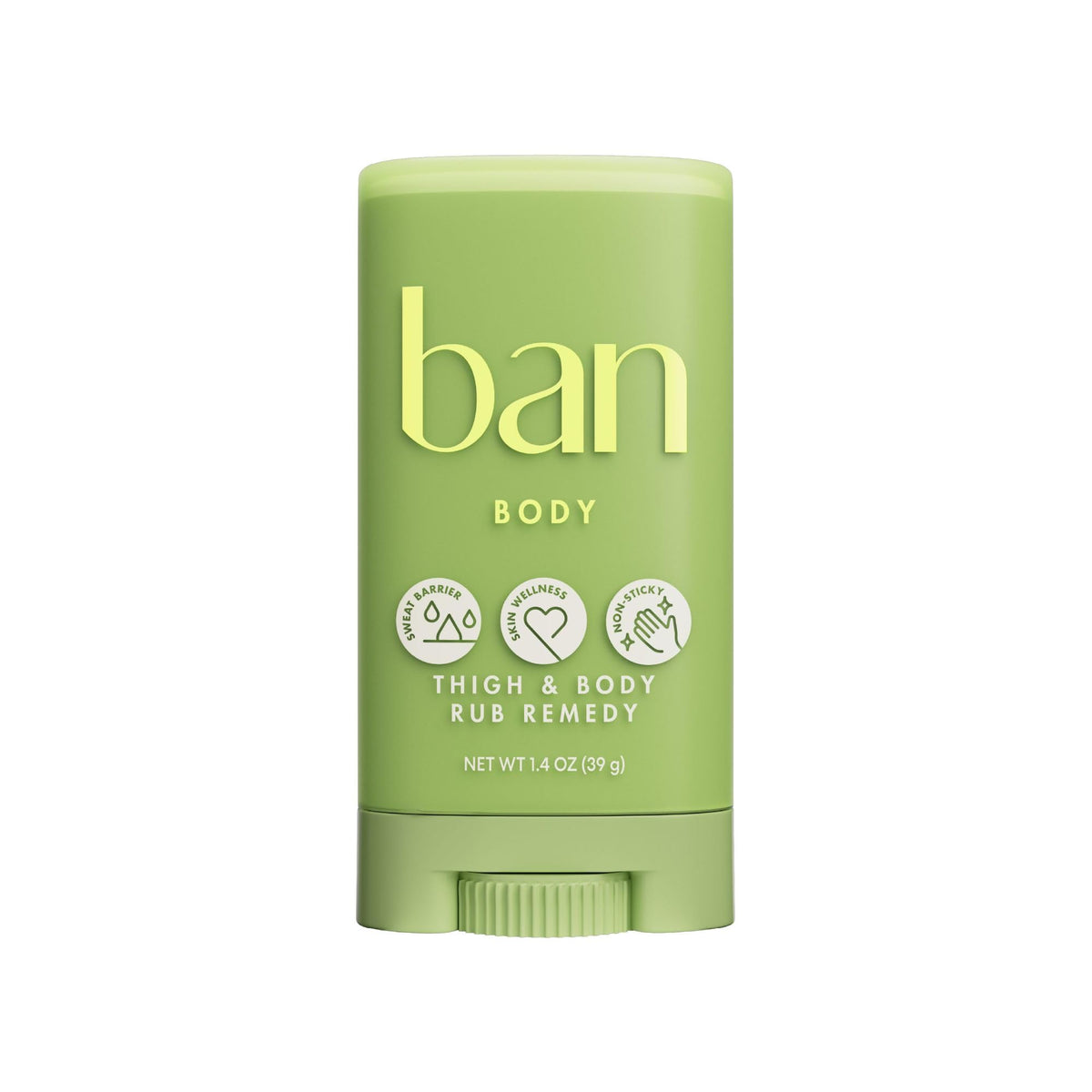 Ban front packaging of anti-friction balm showing size and label, highlights convenience