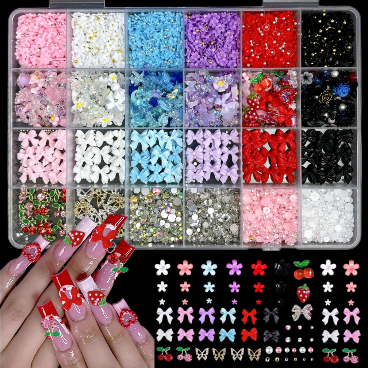 BANA ART front packaging showing full 3D nail charms kit, easy creative use
