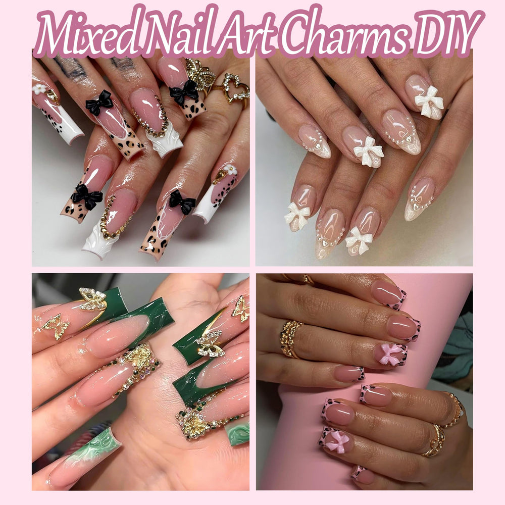 BANA ART styled manicure with charms applied, showcases finished look